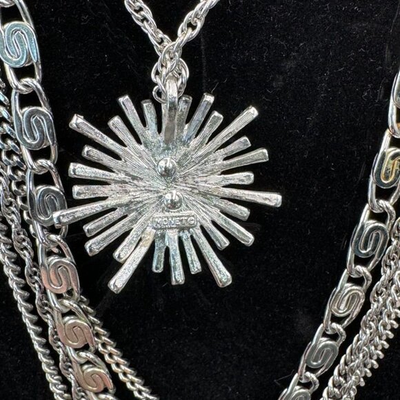 Monet Multistrand Silver-Tone Chain Necklace Starburst Pendant - Picture 3 of 6